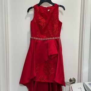 Rare Editions Red Formal Kids Dress with Floral Details
